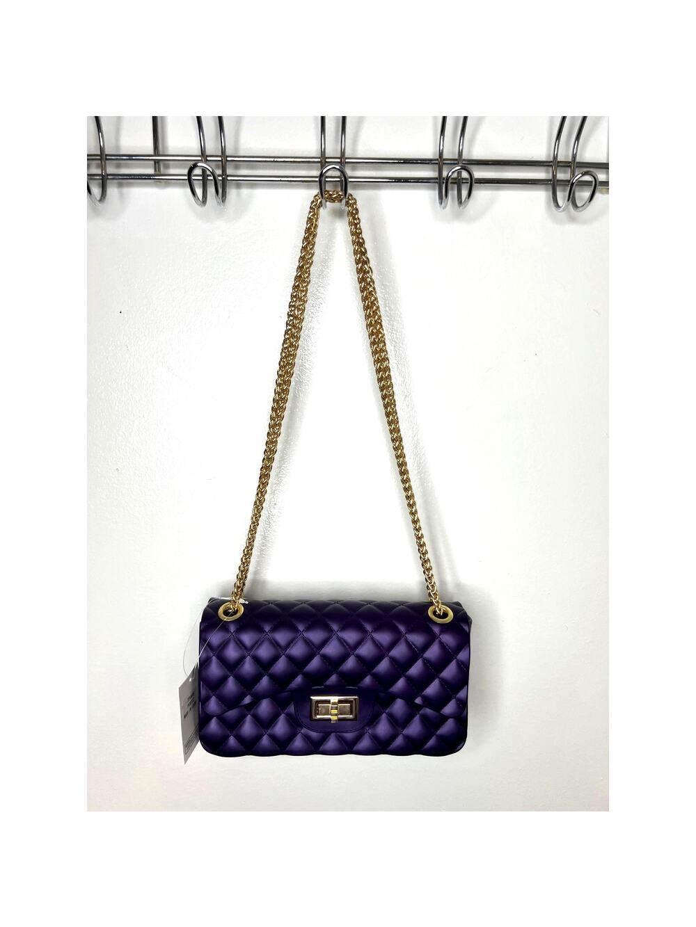 Purple Jelly Gel Gold-Toned Chain Crossbody Purse Bag NEW